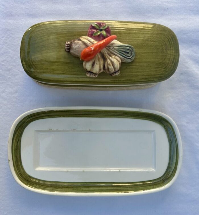 vintage americana garden harvest majolica hand painted butter dish 4966