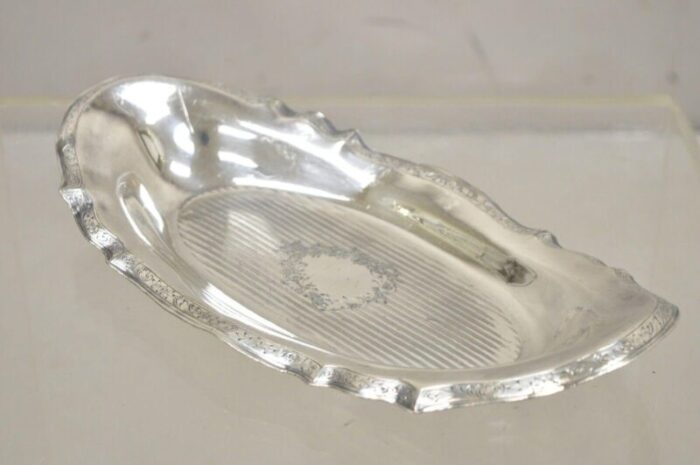 vintage art nouveau silver plated oval trinket dish candy dish tray 5171