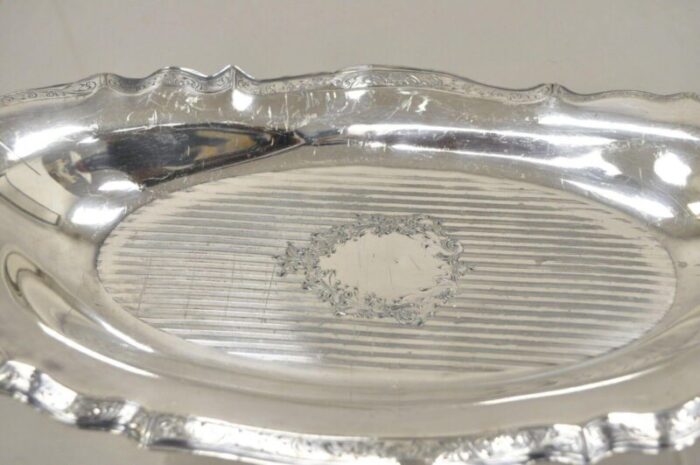 vintage art nouveau silver plated oval trinket dish candy dish tray 8132