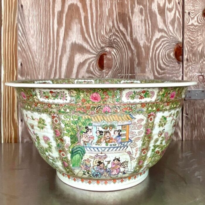 vintage asian monumental rose famile centerpiece bowl 1301