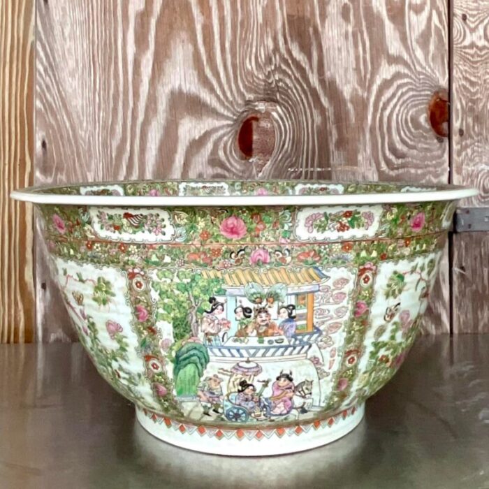 vintage asian monumental rose famile centerpiece bowl 3233