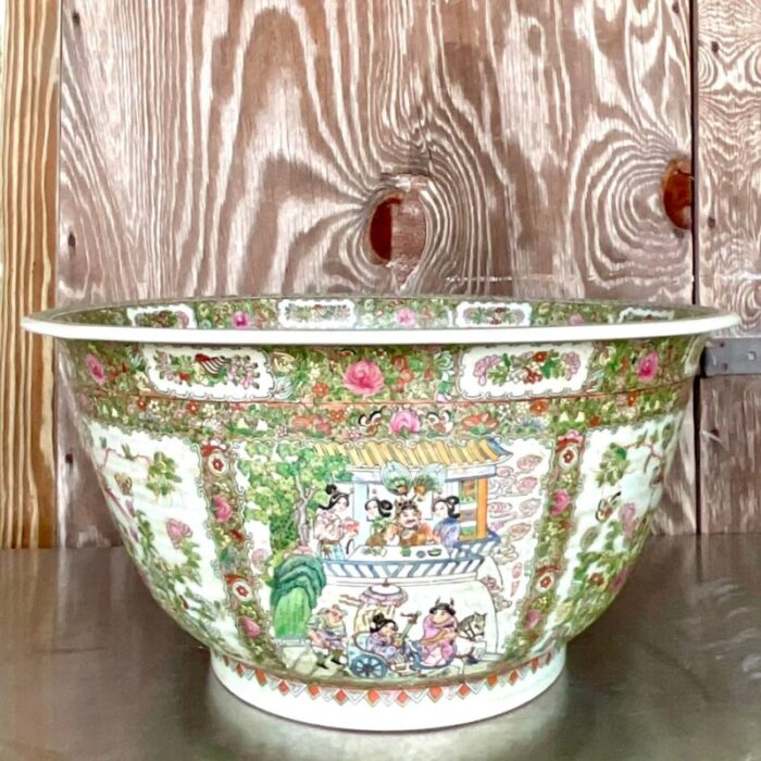 vintage asian monumental rose famile centerpiece bowl 4092