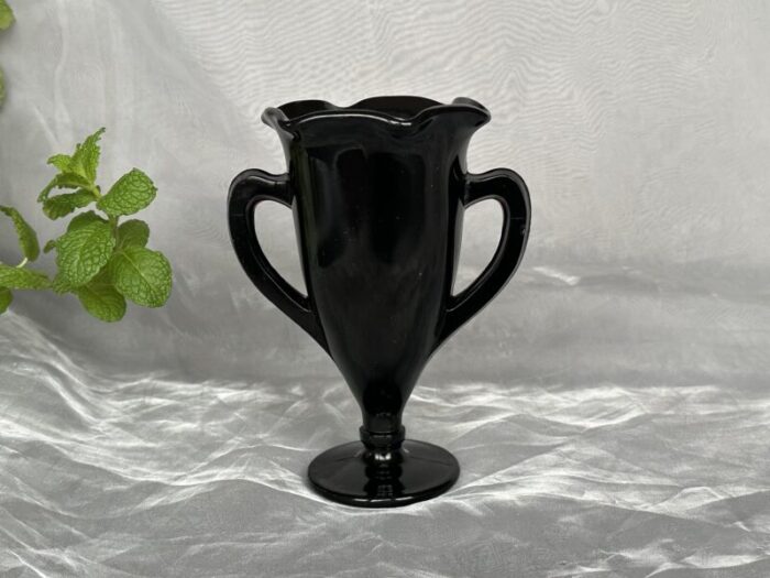 vintage black glass vase 5480