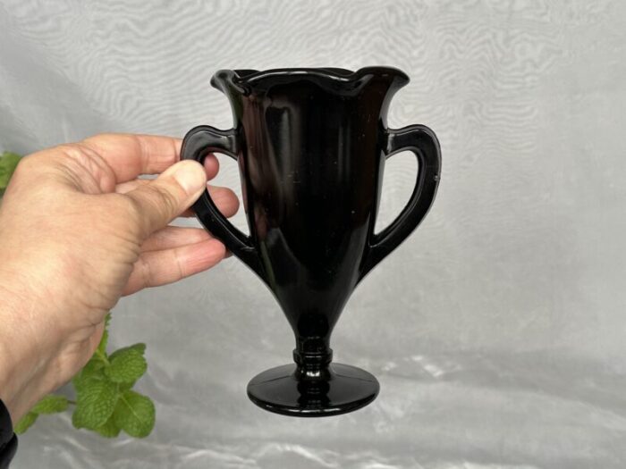 vintage black glass vase 6942