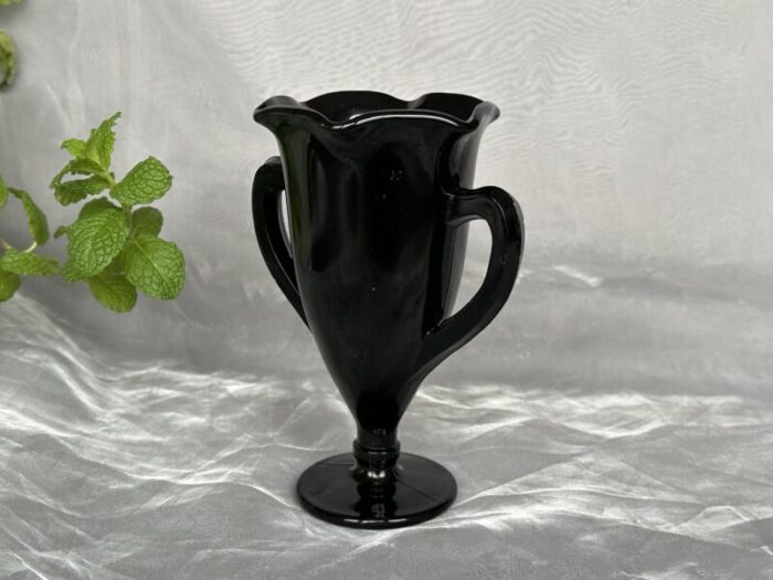 vintage black glass vase 7855