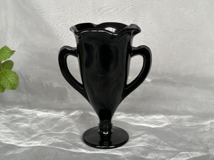 vintage black glass vase 9830