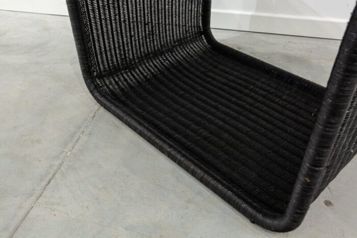 vintage black wicker and glass side table 1970s 5