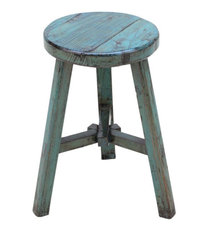 vintage blue lacquered round stool 1