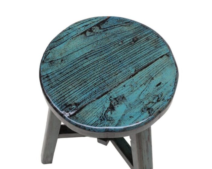 vintage blue lacquered round stool 2