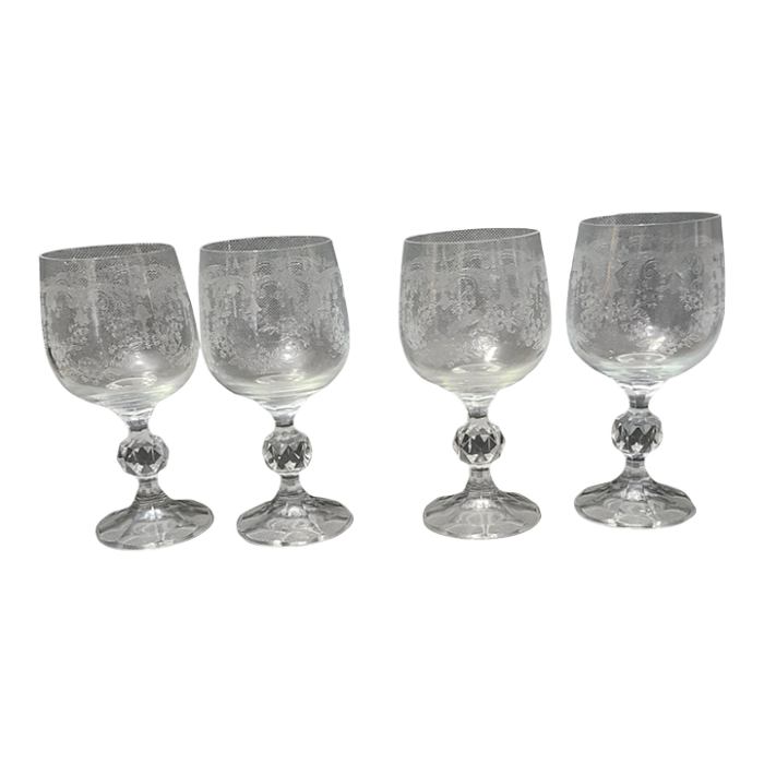 vintage bohemian crystal diamond cut etched wine glasses set of 4 0143