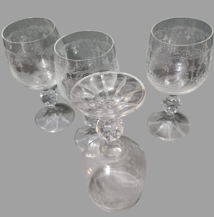 vintage bohemian crystal diamond cut etched wine glasses set of 4 5540