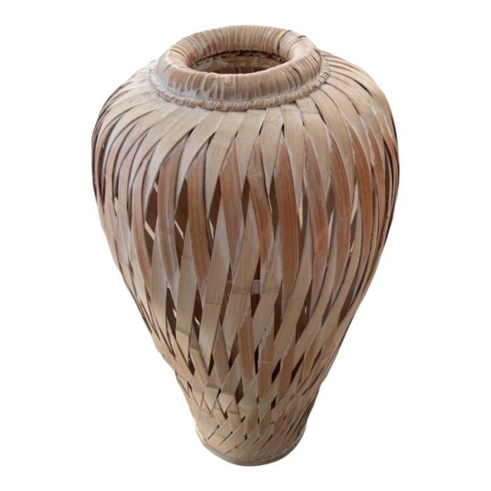 vintage boho chic white washed slatted bamboo floor vase 3338