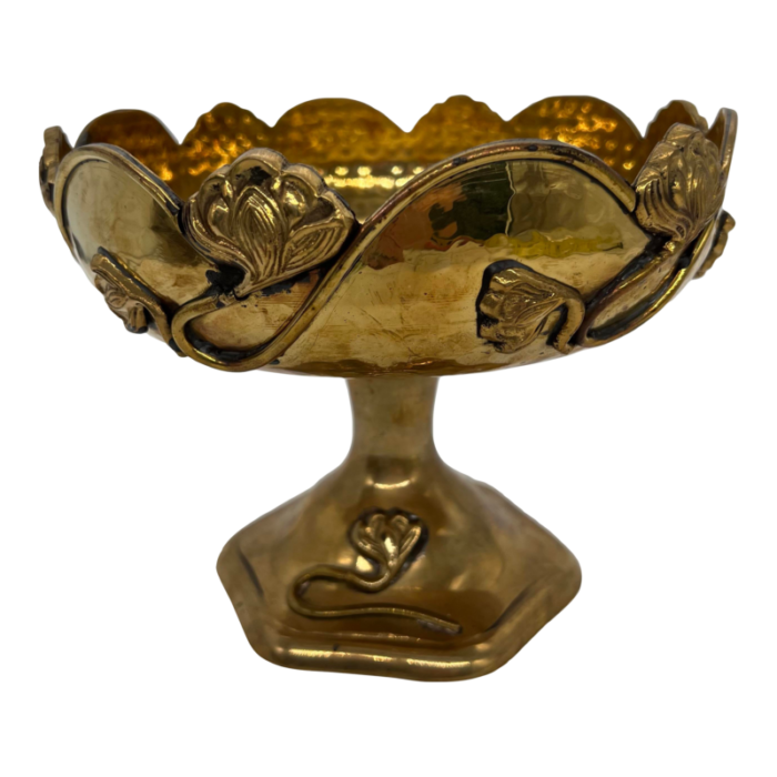 vintage brass art nouveau pedestal bowl 4089