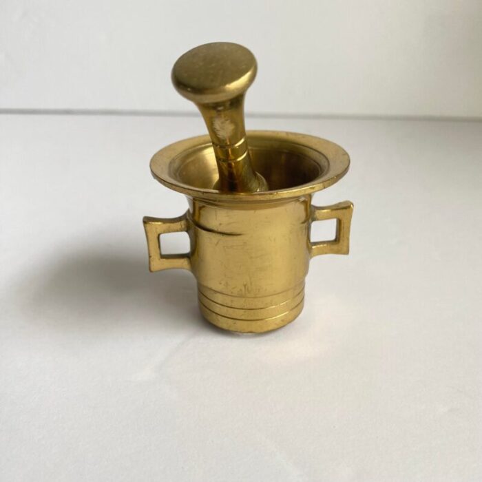 vintage brass mortar and pestle apothecary spice crusher small petite size 5459