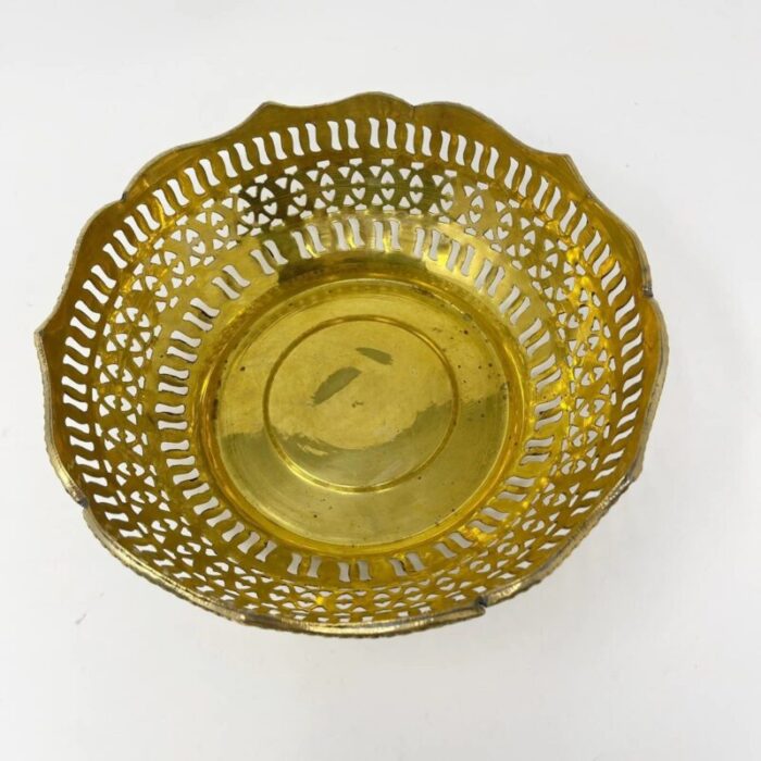 vintage brass scalloped edged rim bowl pierced 0704