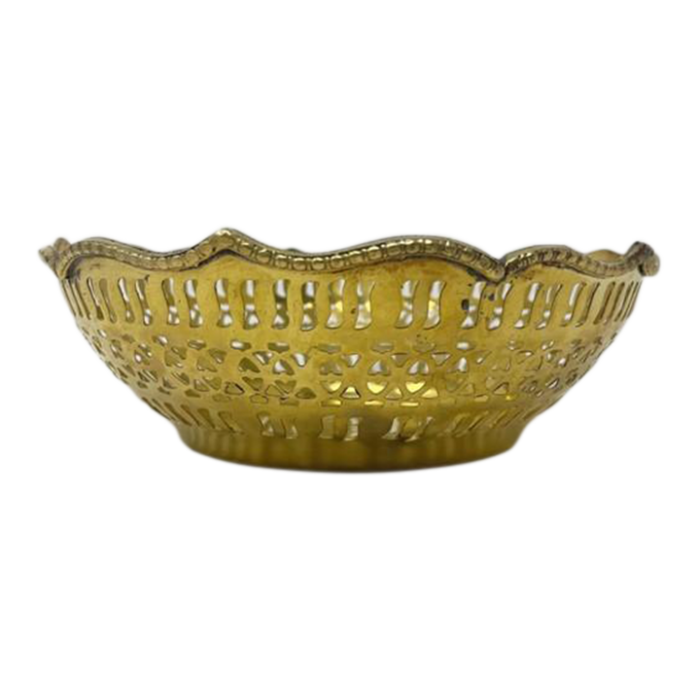 vintage brass scalloped edged rim bowl pierced 2580