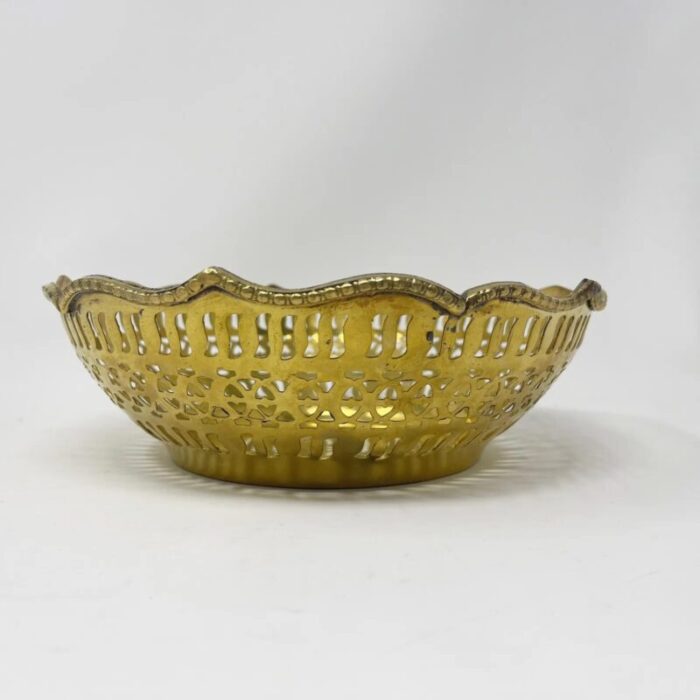 vintage brass scalloped edged rim bowl pierced 4811