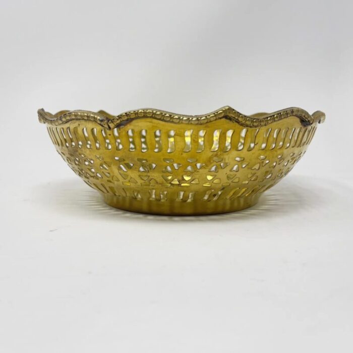 vintage brass scalloped edged rim bowl pierced 6728