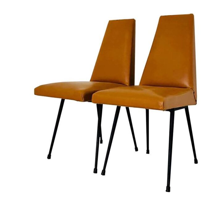 vintage brown leatherette and metal desk chairs 1960s set of 2 4