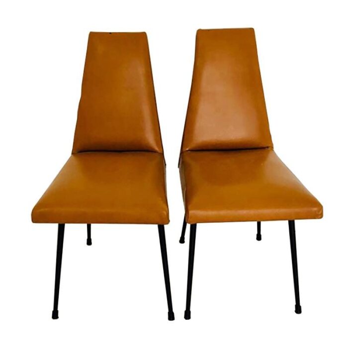 vintage brown leatherette and metal desk chairs 1960s set of 2 7