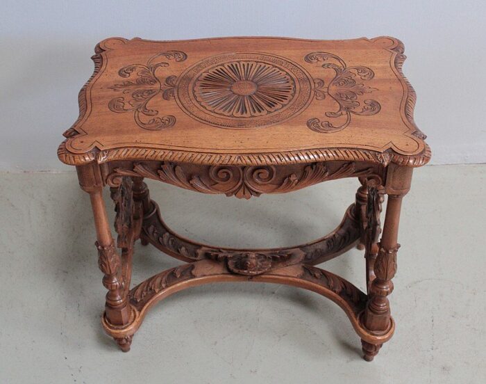 vintage carved walnut coffee table 1920s 1