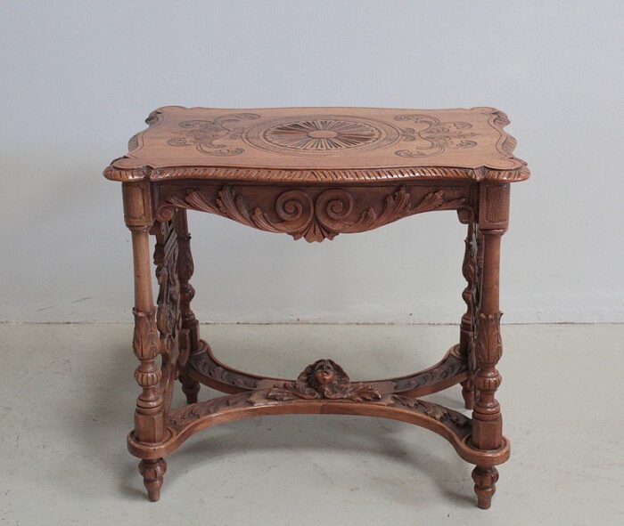 vintage carved walnut coffee table 1920s 2