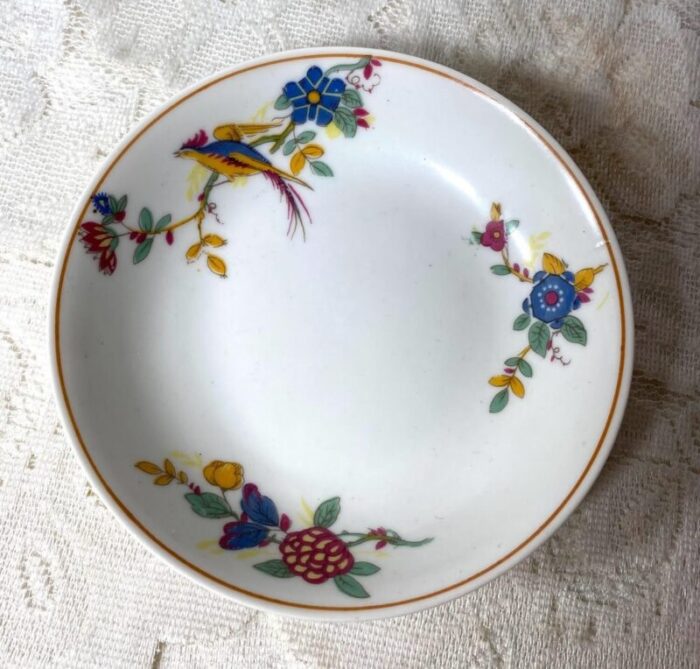 vintage charles ahrenfeldt limoges france 4 piece place setting florals and birds yellow band smooth 2408