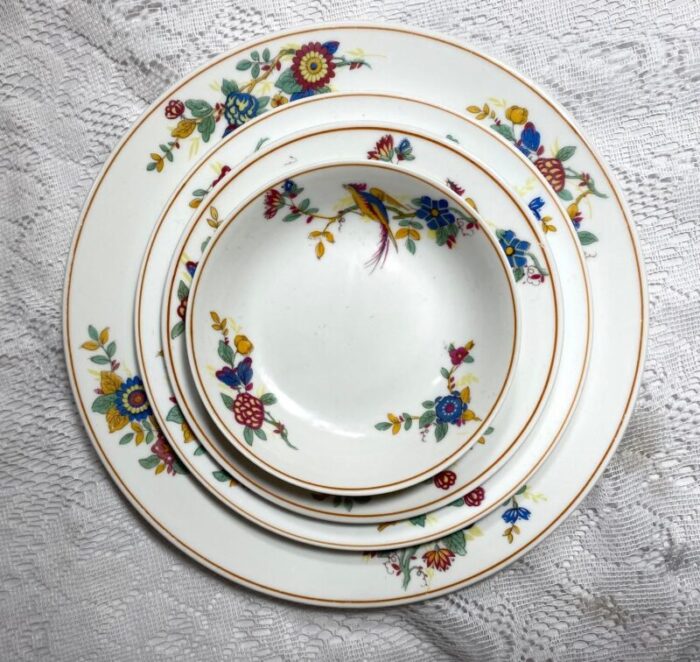 vintage charles ahrenfeldt limoges france 4 piece place setting florals and birds yellow band smooth 2761