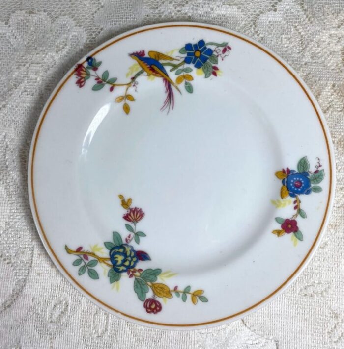 vintage charles ahrenfeldt limoges france 4 piece place setting florals and birds yellow band smooth 4694