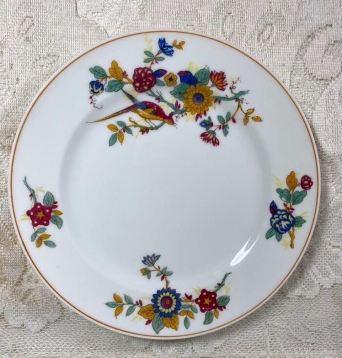 vintage charles ahrenfeldt limoges france 4 piece place setting florals and birds yellow band smooth 4792