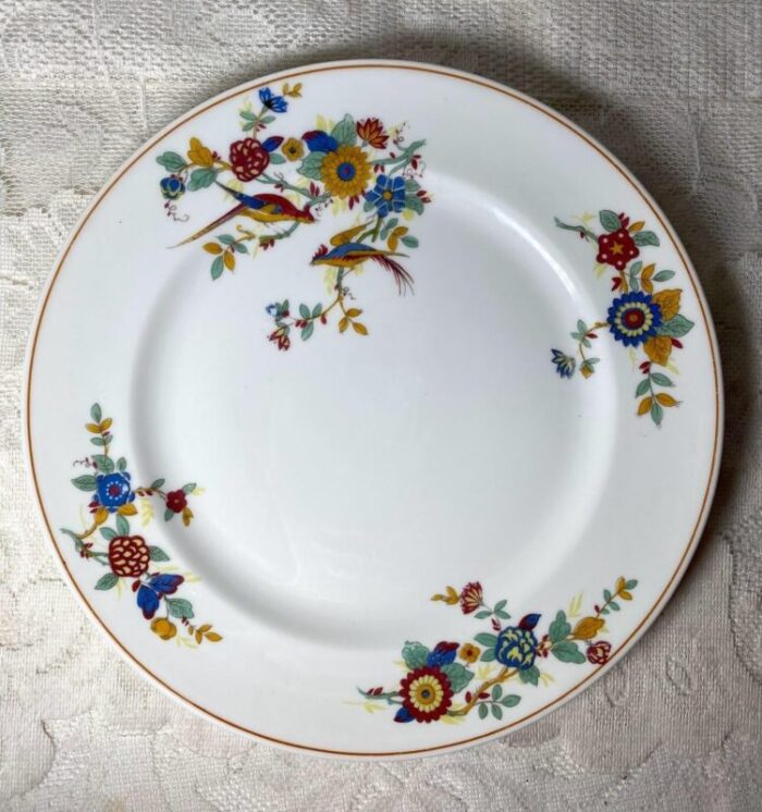 vintage charles ahrenfeldt limoges france 4 piece place setting florals and birds yellow band smooth 4980