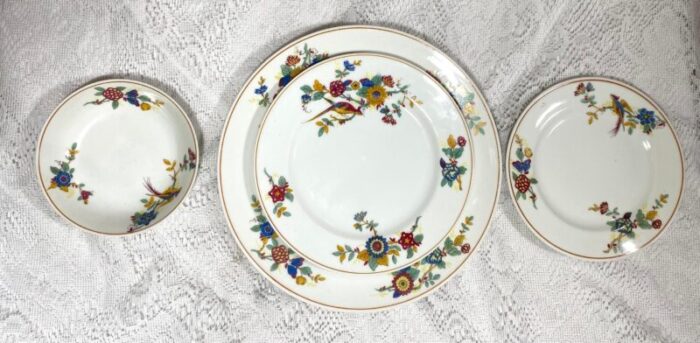 vintage charles ahrenfeldt limoges france 4 piece place setting florals and birds yellow band smooth 5361