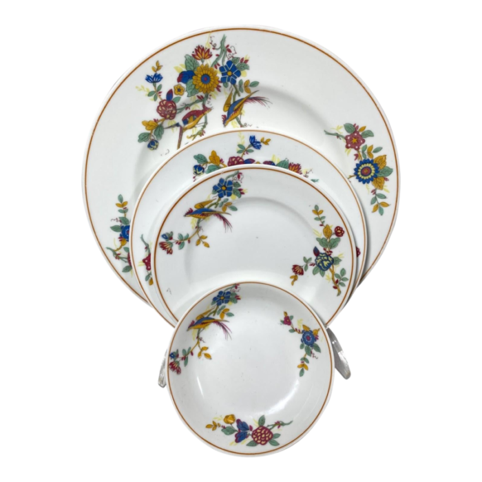 vintage charles ahrenfeldt limoges france 4 piece place setting florals and birds yellow band smooth 6161