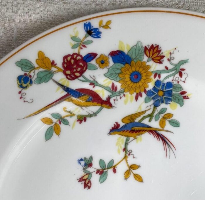 vintage charles ahrenfeldt limoges france 4 piece place setting florals and birds yellow band smooth 9496