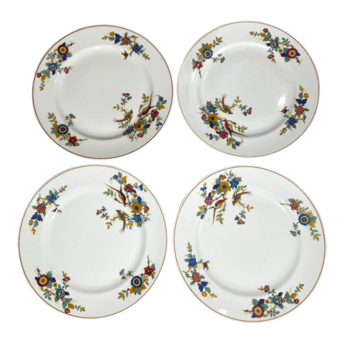 vintage charles ahrenfeldt limoges france dinnersalad plate set of 4 florals and birds yellow band smooth 1608