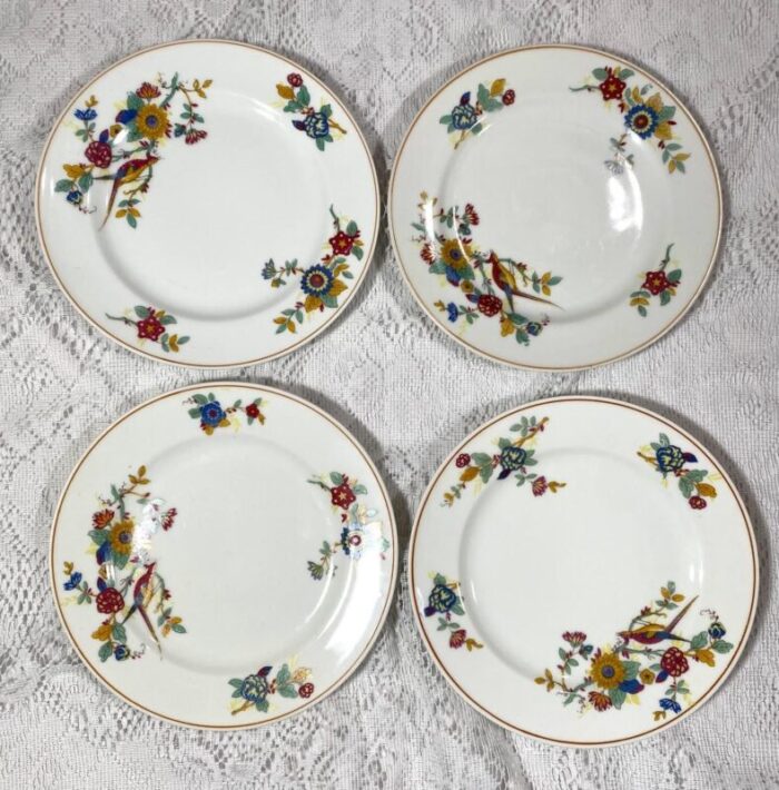 vintage charles ahrenfeldt limoges france dinnersalad plate set of 4 florals and birds yellow band smooth 4794