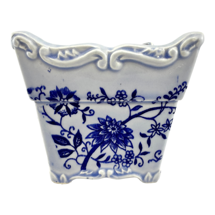 vintage chinoiserie blue and white small planter 1821