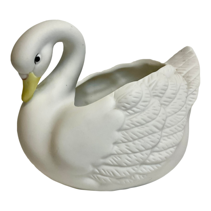 vintage coastal trompe loeil porcelain swan planter 3044