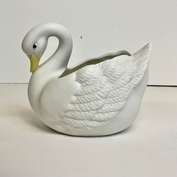 vintage coastal trompe loeil porcelain swan planter 3573