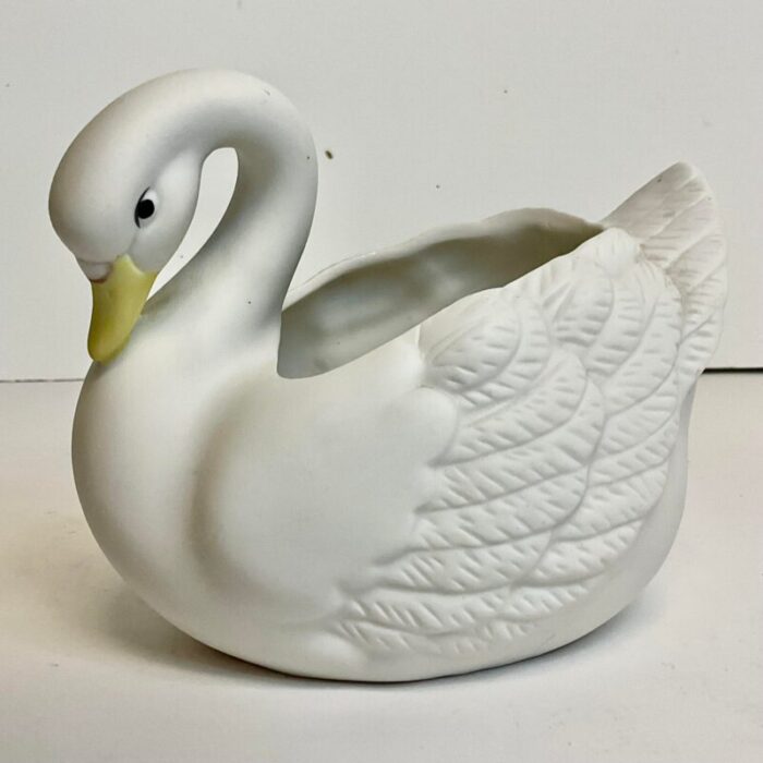 vintage coastal trompe loeil porcelain swan planter 4304