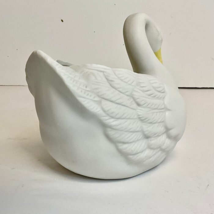 vintage coastal trompe loeil porcelain swan planter 5526