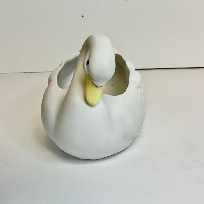 vintage coastal trompe loeil porcelain swan planter 6551