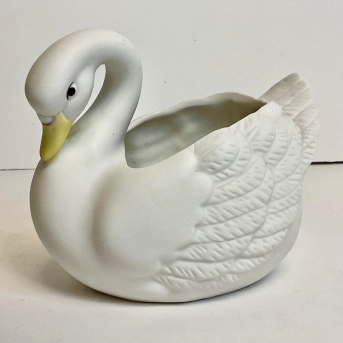 vintage coastal trompe loeil porcelain swan planter 8904