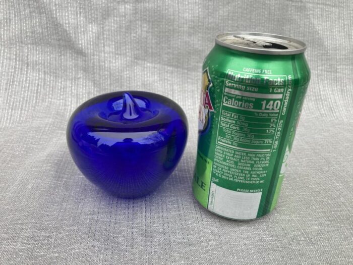 vintage cobalt blue glass apple paper weight 2035