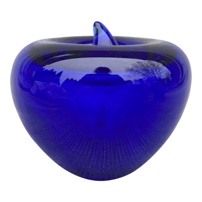 vintage cobalt blue glass apple paper weight 4017