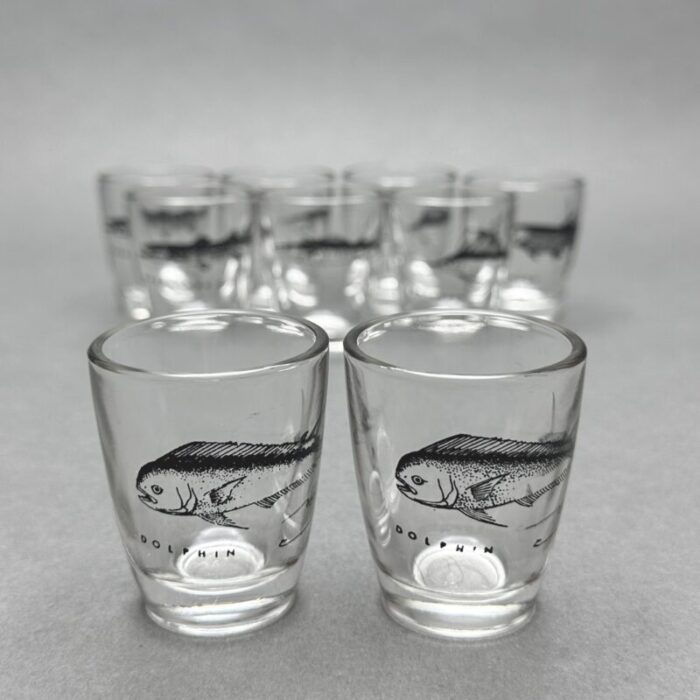 vintage collectable mb fish wahoo sailfish barracuda dolphin tarpon shot glasses set of 9 2488