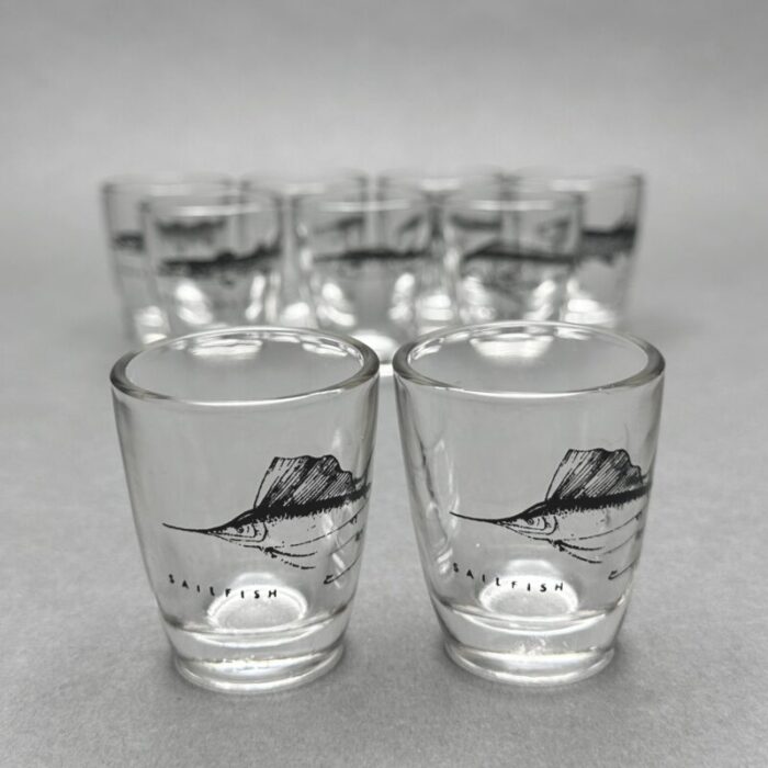 vintage collectable mb fish wahoo sailfish barracuda dolphin tarpon shot glasses set of 9 8070