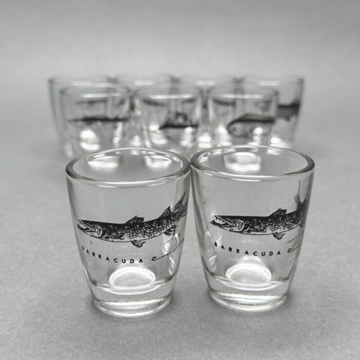 vintage collectable mb fish wahoo sailfish barracuda dolphin tarpon shot glasses set of 9 8201