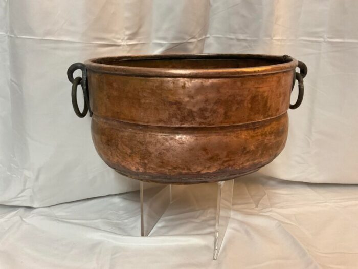 vintage copper pot with hand wrought iron handles 0716