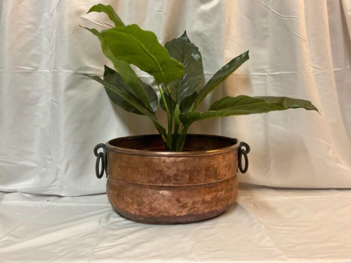 vintage copper pot with hand wrought iron handles 3310